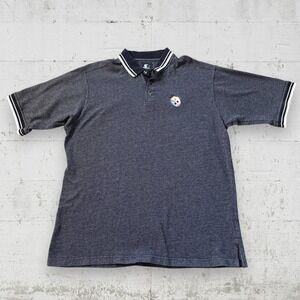 VTG Pittsburgh Steelers Polo Shirt Mens XL Gray Pique Knit NFL Football Starter